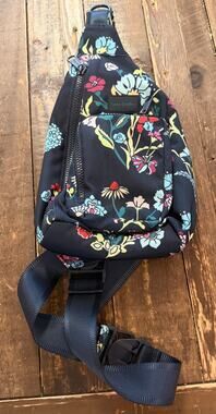 Vera Bradley ReActive Sling Backpack Crossbody Floral Travel Chest Bag Navy